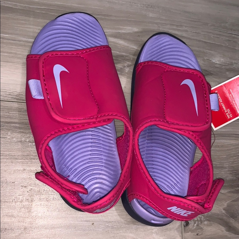 Nike Pink and Purple Sandals with Velcro Strap
